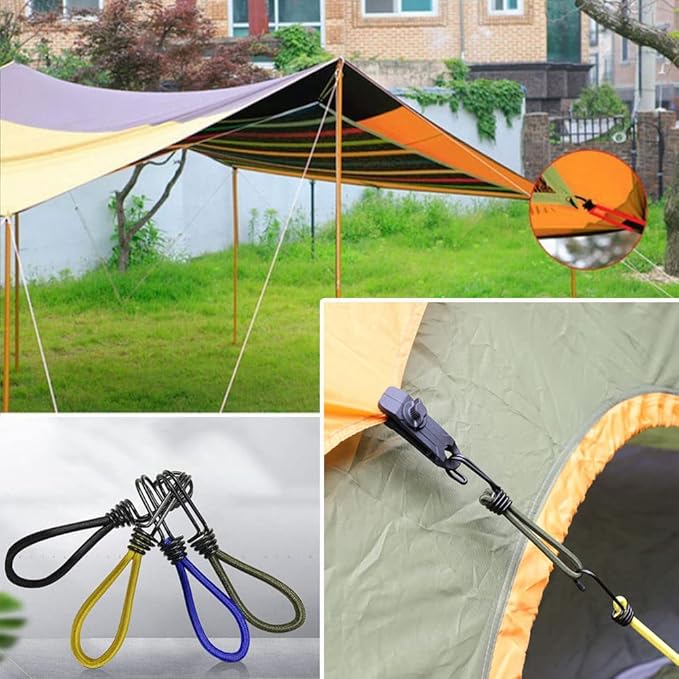 16 peças gancho de corda elástica para tenda gancho para tenda de campanha sensor de borracha cinto de fixação acessórios para toldo de campismo com cordão 15 cm